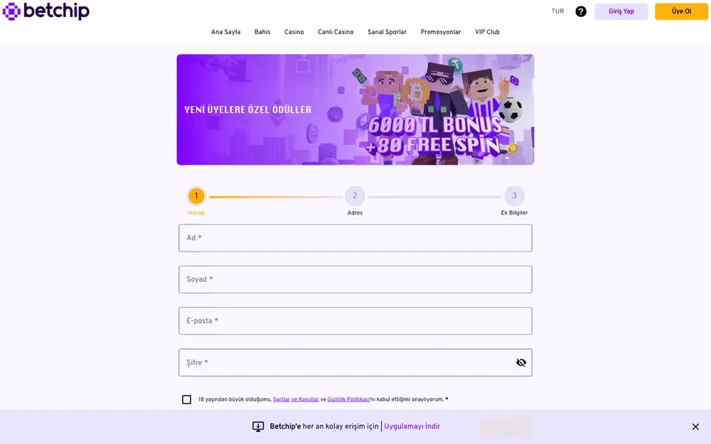 betchip yeni üyelik