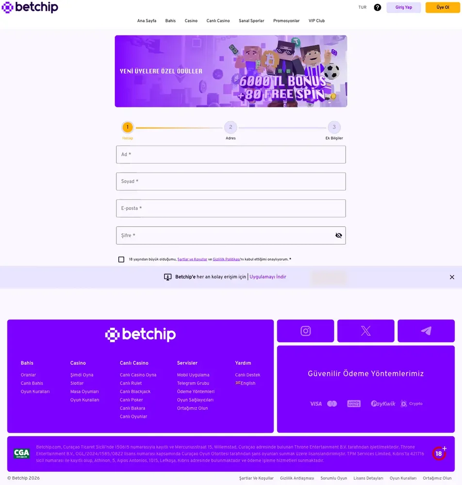 betchip kayıt